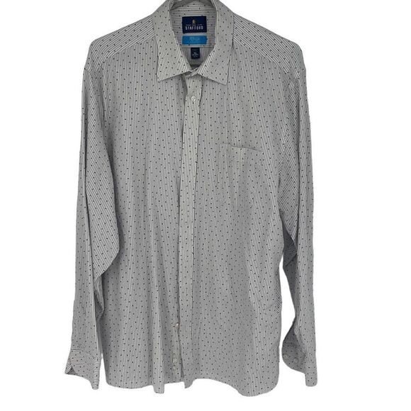 Stafford Mens Button Up Shirt Long Sleeve Striped Patterned Regular Fit Black XL - Picture 1 of 4